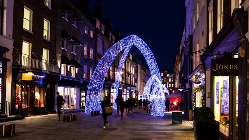 LONDON - CIRCA 2012:  Hyper Lapse - Time Lapse of Christmas decoration at South Molton Street in London circa 2012.
