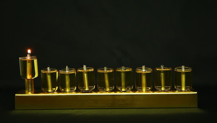 Beadle flame in Hanukia made of olive oil lanterns