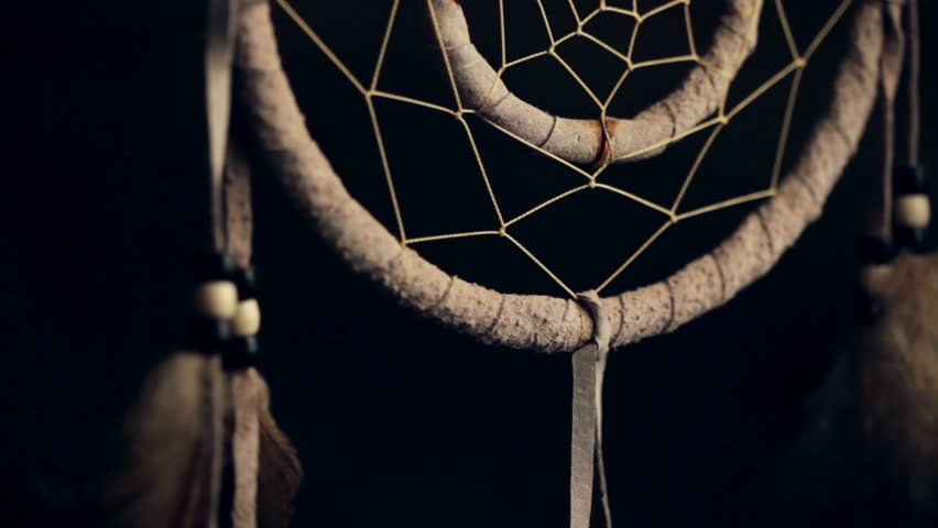 Closeup of a dreamcatcher in a soft breeze