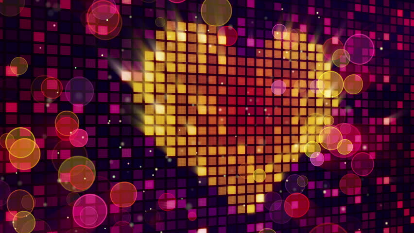 heart shape on digital screen and lights seamless loop