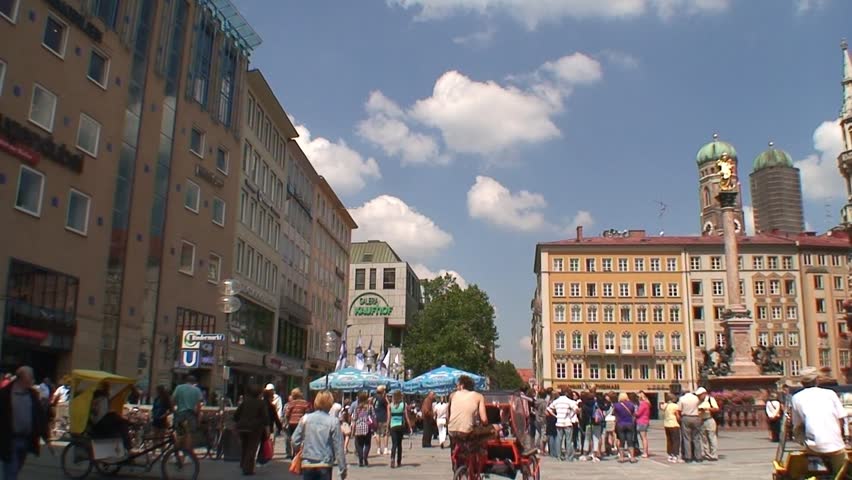 MUNICH, GERMANY - CIRCA 2011: Pan of the Marienplatz and the New Town Hall in Munich.