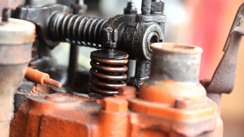 Exposed Old Engine Valve Springs Cycle Up And Down