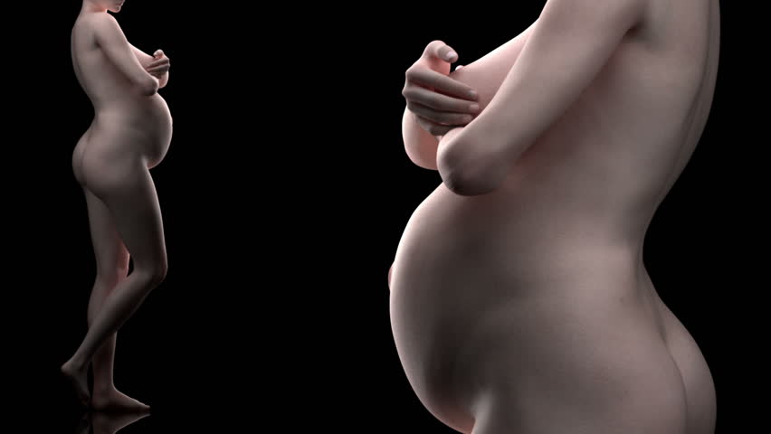 Silhouette of naked pregnant woman in timelapse