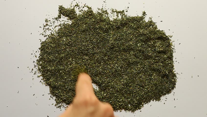 Young adult woman makes Valentines heart out of dry dill.
