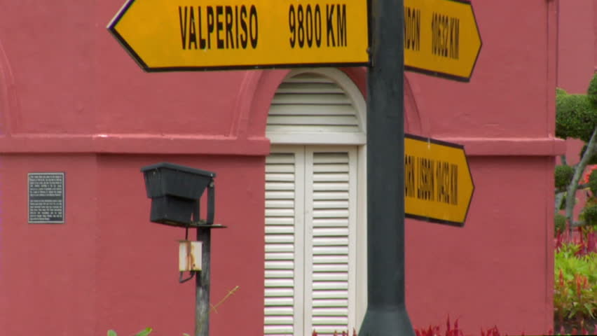 Melaka Malaysia Heritage City Mileage Signage in Main Square downtown artists area