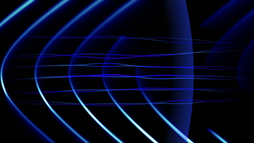Perfectly seamless abstract motion background features a pattern of colorful curving sequential blue lines and wave-like patterns crossing the screen against a dark, text-friendly background.