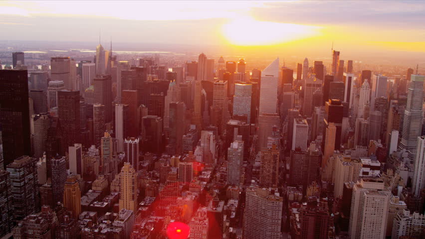 Aerial view of skyscrapers at sunset Upper East side Manhattan, New York, North America