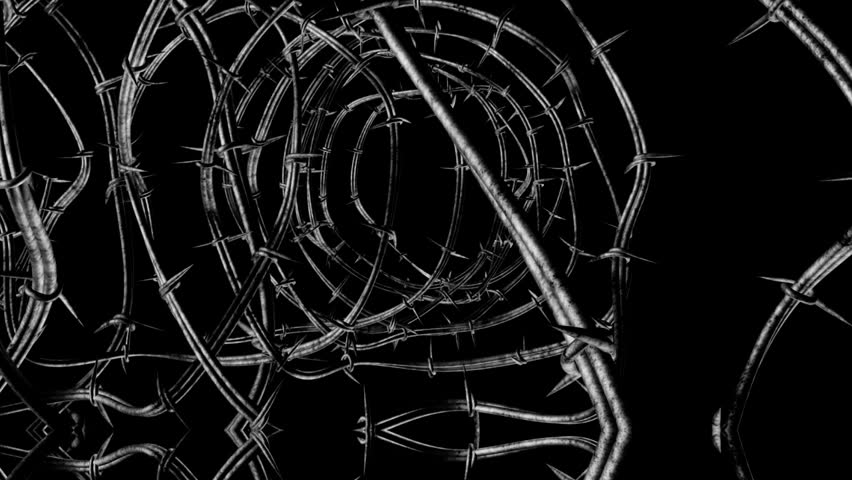 Fly through barbed wire tunnel with Kaleidoscope