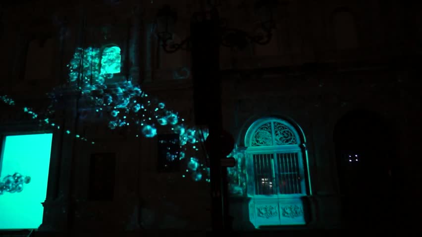 SEVILLE, SPAIN - JANUARY 6: The Audiovisual Christmas Show, 3D mapping projection in the Plaza de San Francisco on January 6, 2013 in Seville, Andalusia, Spain 
