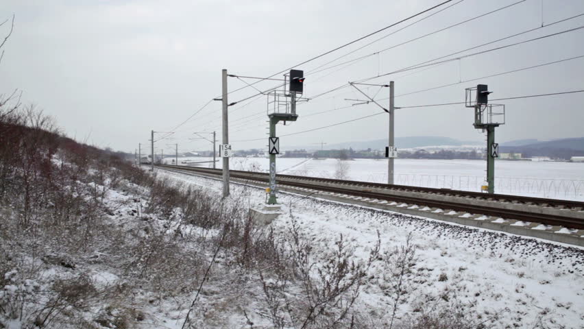 WALLAU, GERMANY - JANUARY 16: A passing german highspeed train (ICE) on the Frankfurt-Cologne line on January 4, 2012. The maximum speed of these highspeed trains is around 320km/h.