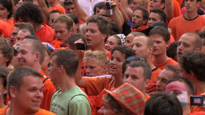GRONINGEN, HOLLAND - JULY 11: Dutch soccer fans supporting their team during the final of the FIFA World Cup 2010 Netherlands vs. Spain - July 11, 2010 in Groningen, the Netherlands.