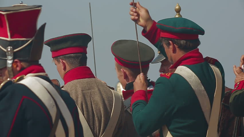 CRIMEA, UKRAINE â SEPTEMBER 29, 2012: Russian troops before the fusillade during reenactment of Battle of Alma (Crimean War 1853 - 1856) on a historical festival in Crimea.