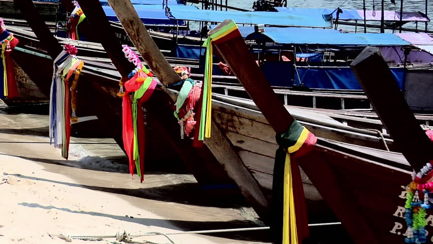 Decorated Long Boats on Ao Loh Da Lam Beach