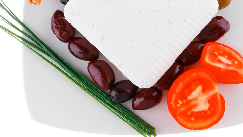 feta and olives with toast and tomatoes hidef slow motion intro