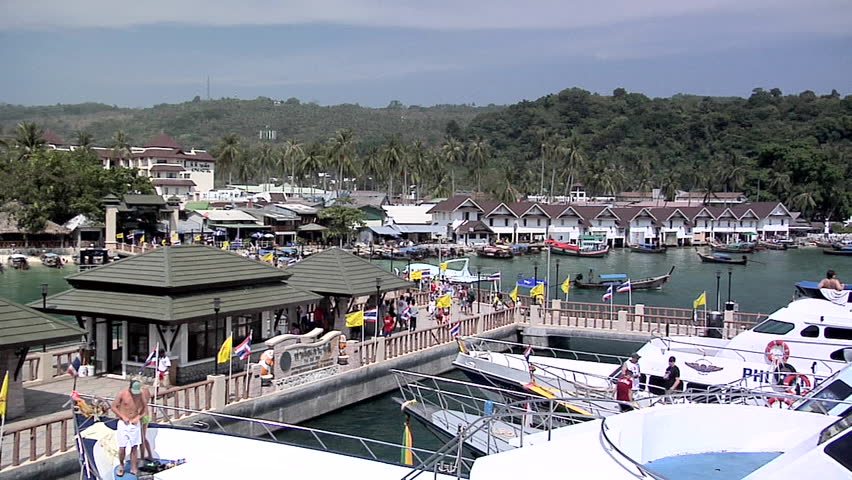 PHI PHI ISLAND, THAILAND - CIRCA FEBRUARY 2009: Ferry Terminal at Ao Loh Da Lam Beach