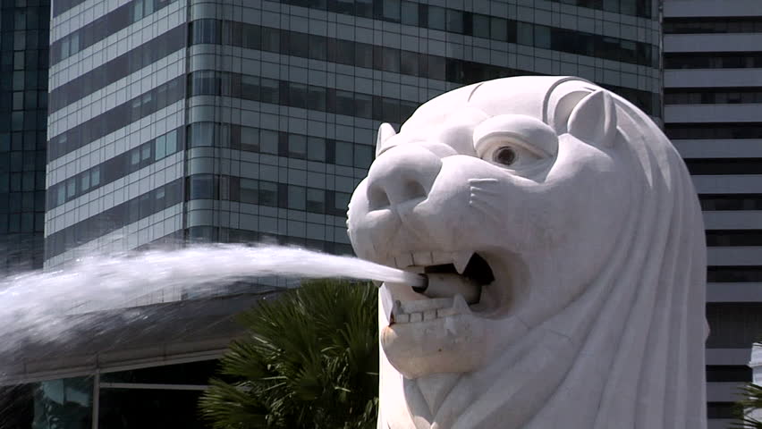 SINGAPORE - CIRCA FEBRUARY 2008: The Merlion and CBD, Singapore