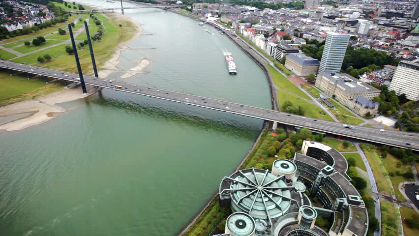 Aerial Panorama of the city Dusseldorf in Germany