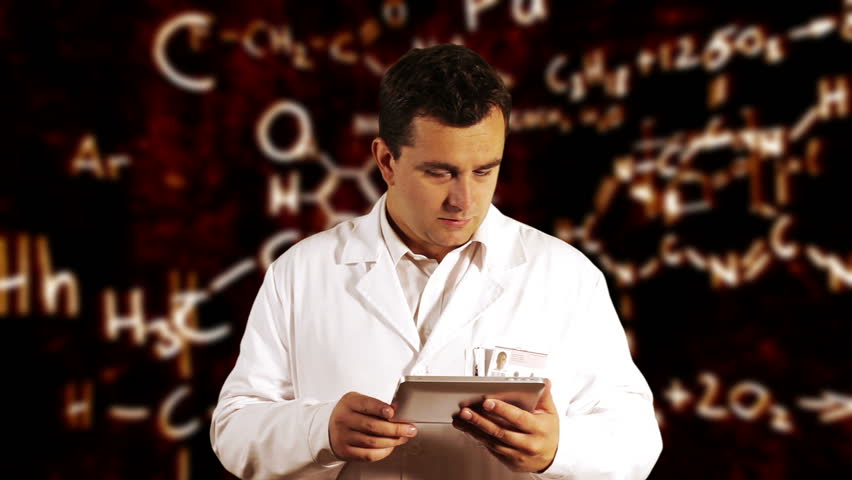 Scientist using Tablet PC with Scientific Chemistry Background