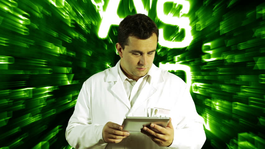 Scientist Using Tablet PC Forming Science Text Background