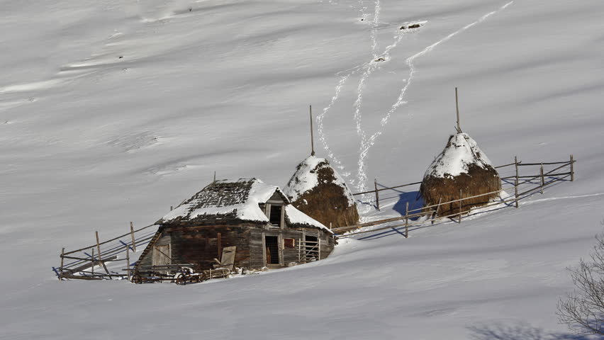 Traditional rural household in winter