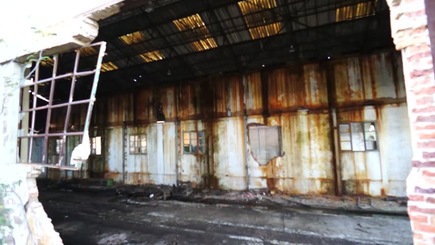 Ruins of abandoned factory architecture in mining, Tharsis, Andalusia, Spain
