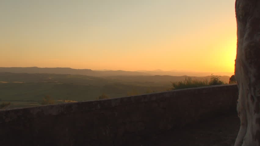 Sunset near the town of Pienza in the province of Siena in Tuscany, Italy