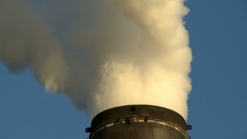 Close-up of Large Smokestack Pouring Smoke,Steam