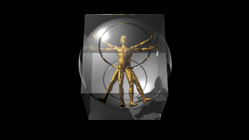 3D rotating Da Vinci man. Perfect loop. Alpha mask included.