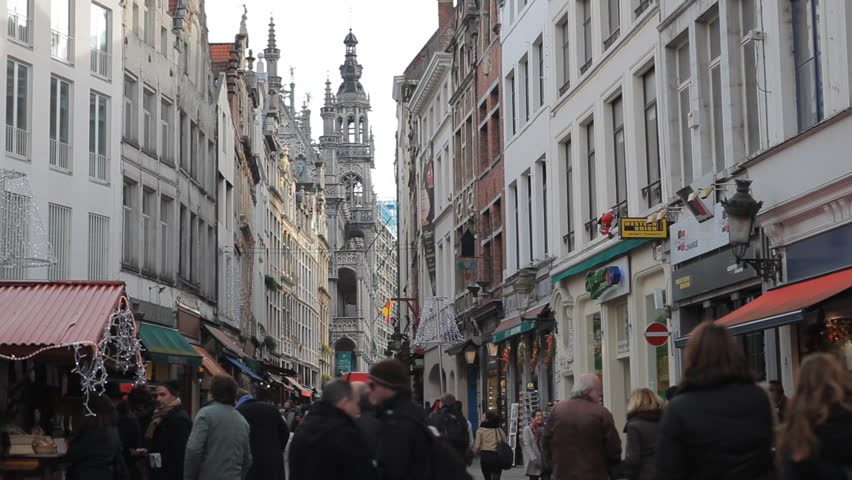 BRUSSELS, BELGIUM - DECEMBER 20: Tourists in Old Town Brussels, Belgium on December 20, 2011.