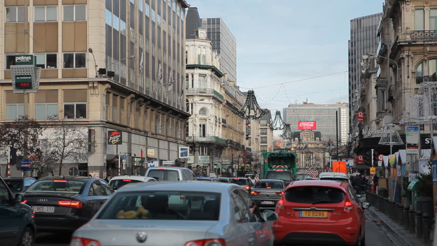 BRUSSELS, BELGIUM - DECEMBER 20: Traffic Jam in City Center Brussels, Belgium on December 20, 2011.