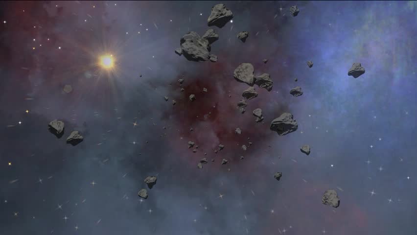 Asteroids field in the galaxy animation