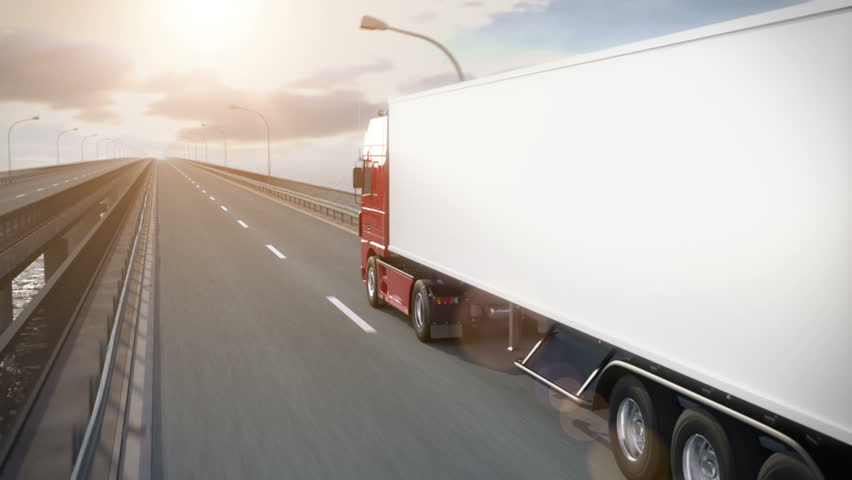 Truck driving along a bridge - high quality 3d animation
