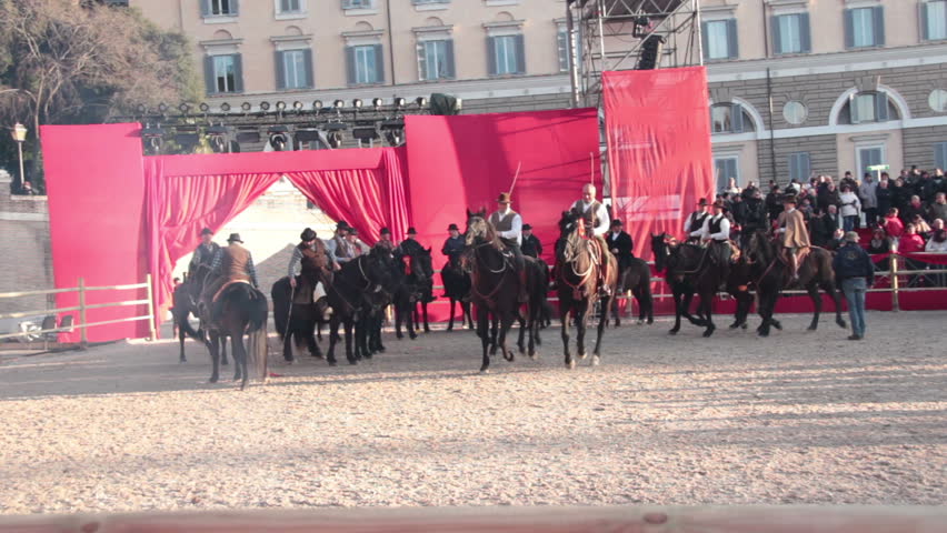 ROME - FEB 2: "Cavalli a Piazza del Popolo, Carnevale di Roma" ("Horses in Piazza del Popolo, Rome Carnival"), Rome, Italy on February 2, 2012.