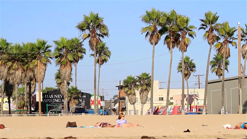 VENICE BEACH, USA - SEPT 19: Beach scene on September 19, 2012 at Venice Beach, Los Angeles, California, USA. Venice Beach is is known for its canals, beaches and circus-like Ocean Front Walk.