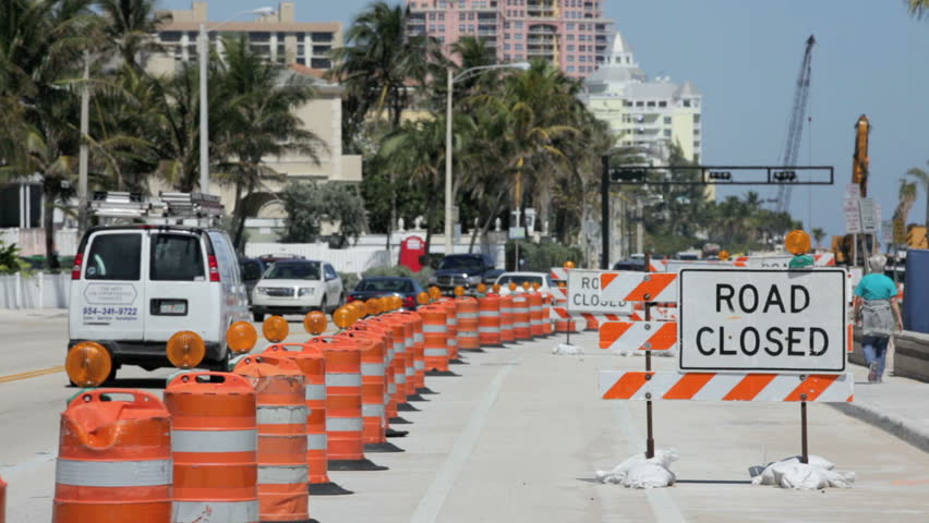 FORT LAUDERDALE - MARCH 6: Street lanes closed on A1A due to beach erosion and intrusion  March 6, 2013 in Fort Lauderdale, Florida. 