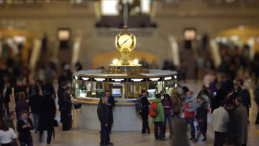 NEW YORK - MARCH 23: (Time lapse) People wait and meet under the clock in the Main Concourse of Grand Central Terminal on March 23, 2011 in New York, NY. Tilt-shift effect.
