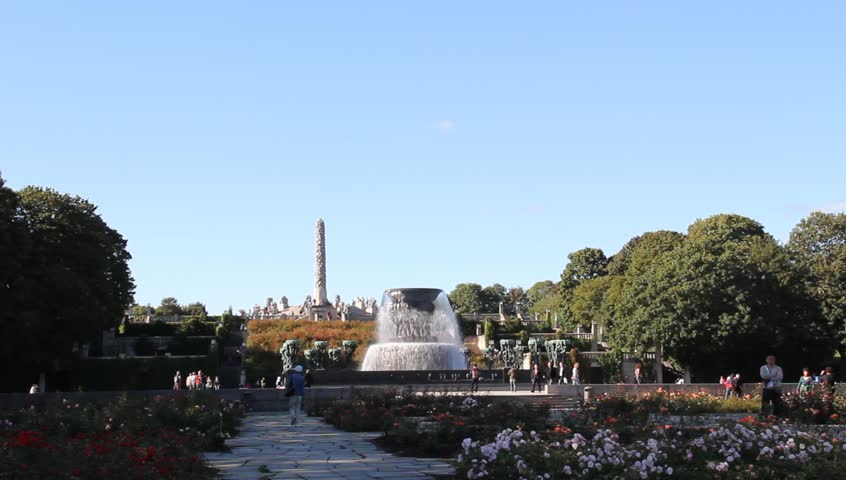 Oslo, Norway - Circa 2011: Vigeland Sculpture Park in Oslo Norway during a clear day full of people enjoying the sun
