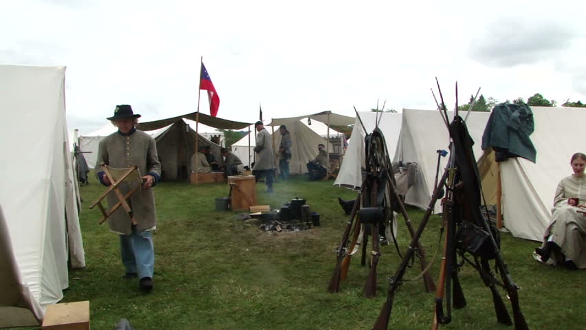 PORT GAMBLE, WA - JUN 20 -  	Confederate camp is quiet  before a mock battle at Port Gamble WA on Jun 20, 2009.
