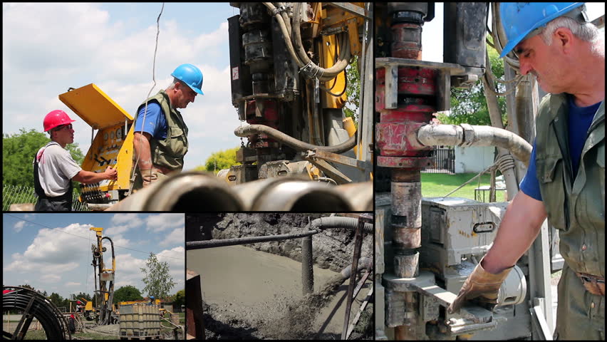 Drilling Rig. 
Montage collection of clips showing oil workers at work. HD1080p.