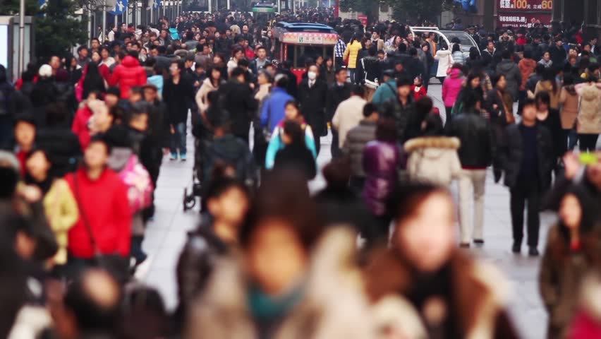 Time Lapse of Busy Crowds Traffic on Nanjing Road, Shanghai, China