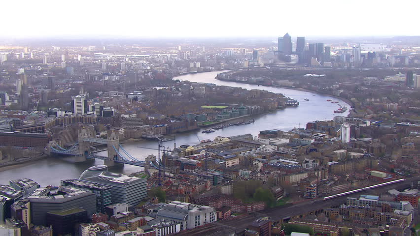 Stunning panoramic aerial view looking over the city of London and the River Thames on a bright day