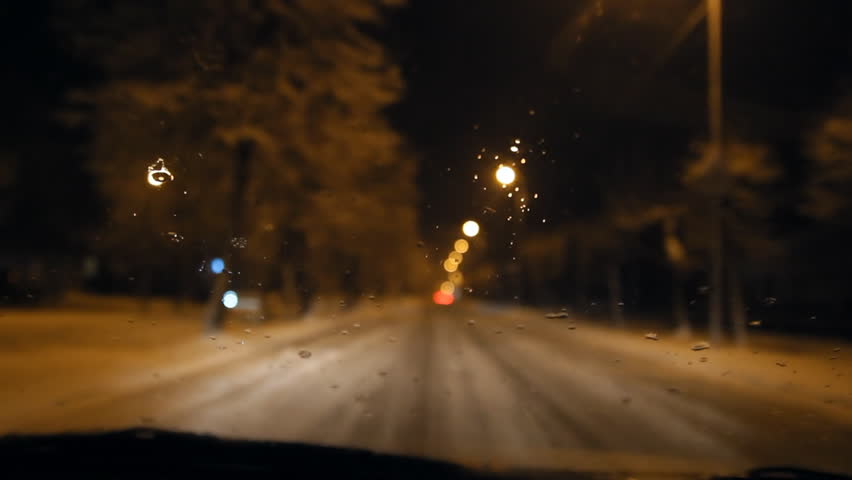 Night road, slippery road, snowy , winter road