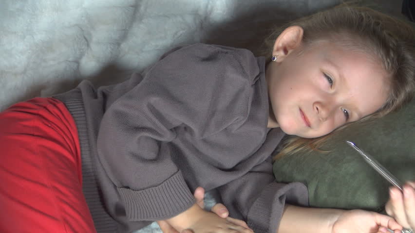 Sick Child, Mother Checking Temperature with Thermometer, Children