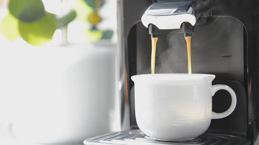 Fresh brewed coffee with a household machine