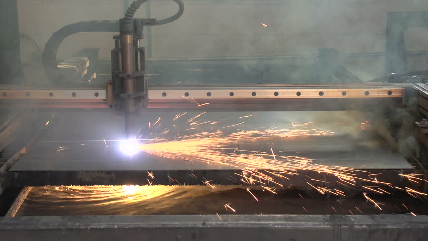 Close up of plasma cutter with sparks fast motion