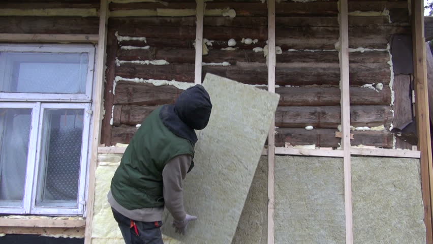 old wooden house thermal insulation with rockwool works