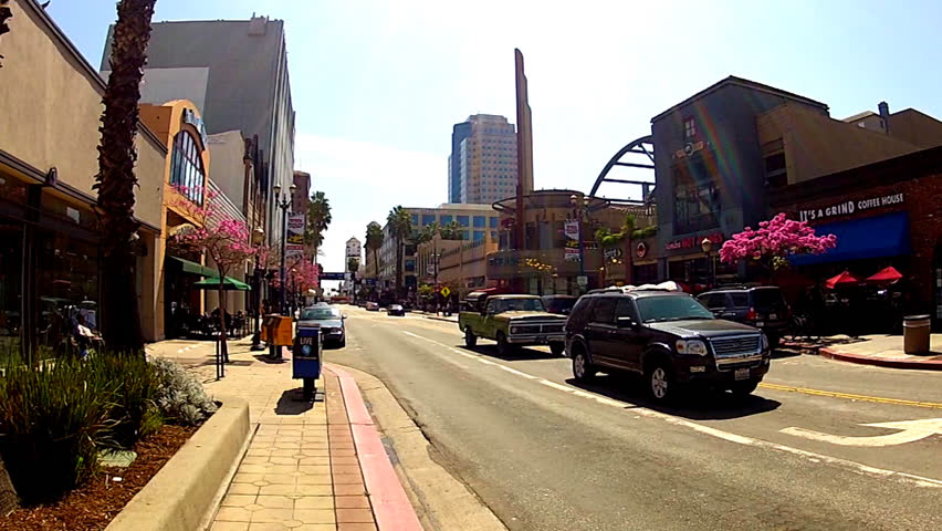 LONG BEACH, CA - APRIL 2, 2013: Pine Avenue or Street on a sunny weekday circa 2013 in Long Beach. Downtown Long Beach has undergone a revitalization to make it tourist and business friendly.