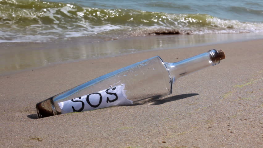 Beach. Sunny weather. Sand. Surf wave brought a bottle with a note inside. It says SOS. The last hope of those who are in distressâ¦