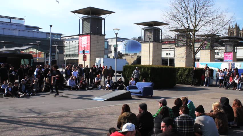 BRISTOL - April 6: Street Skateboarding Competition - Skater Bails over Couch on April 6, 2013 in Bristol, England.