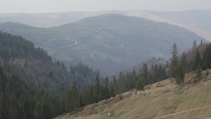 Foggy mountain hills.